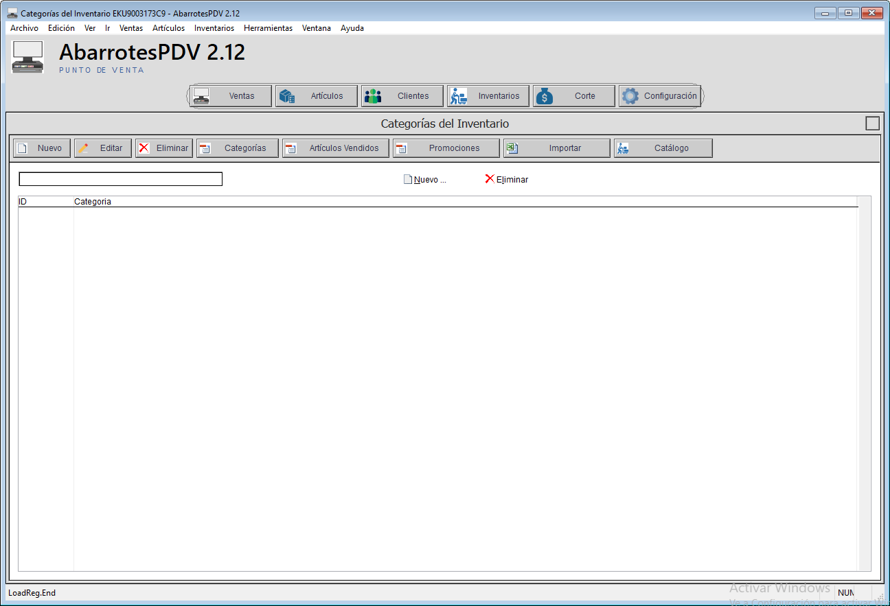 Categorias del Inventario - AbarrotesPDV 1.0