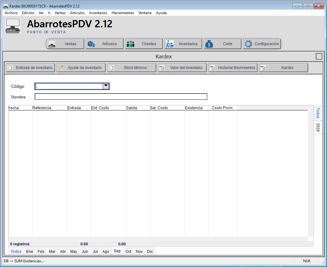Kárdex de inventario - AbarrotesPDV 1.0
