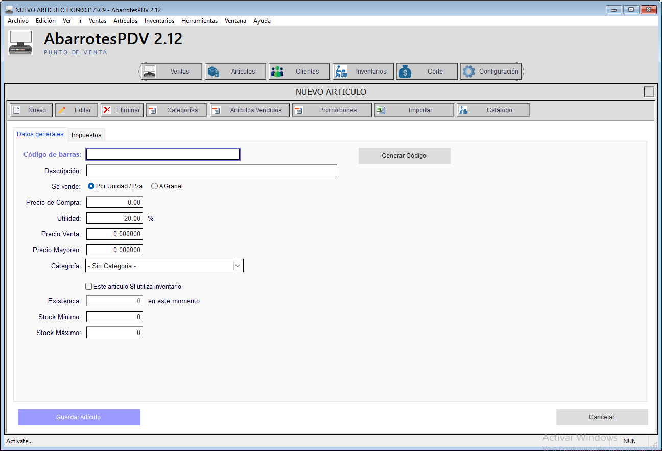 Nuevo Articulo - AbarrotesPDV 2.12