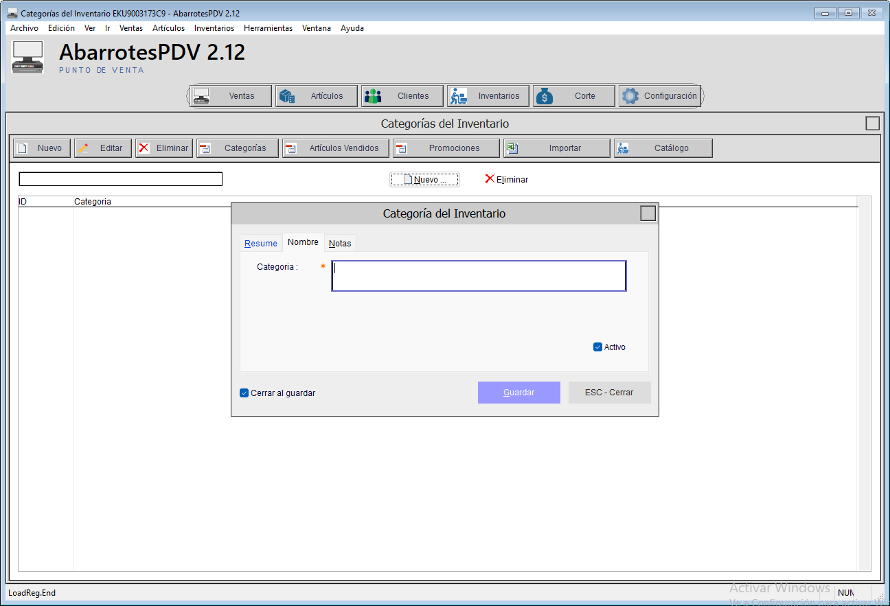 Nueva Categoria - AbarrotesPDV 2.12