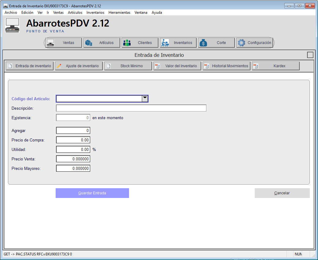 Entrada de inventario - AbarrotesPDV 2.12