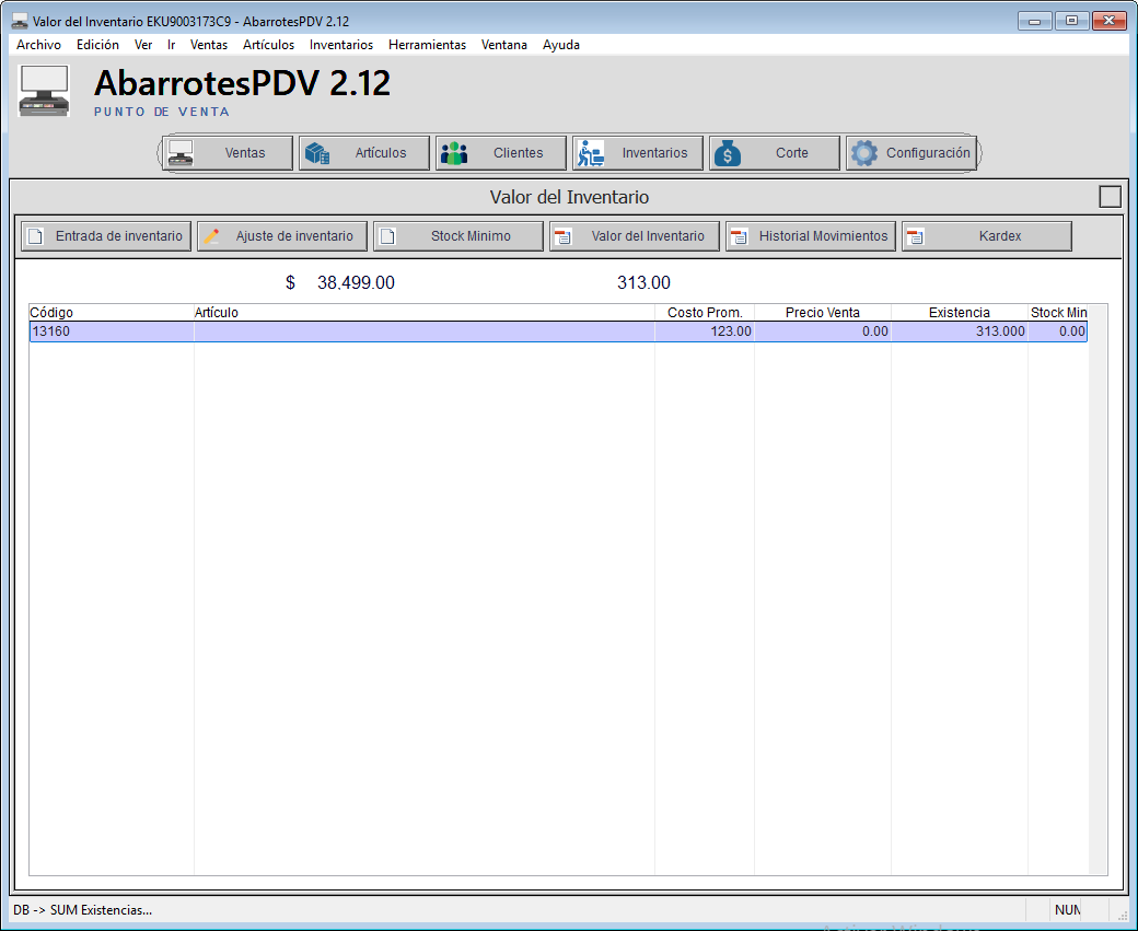 Valor del Inventario - AbarrotesPDV 2.12