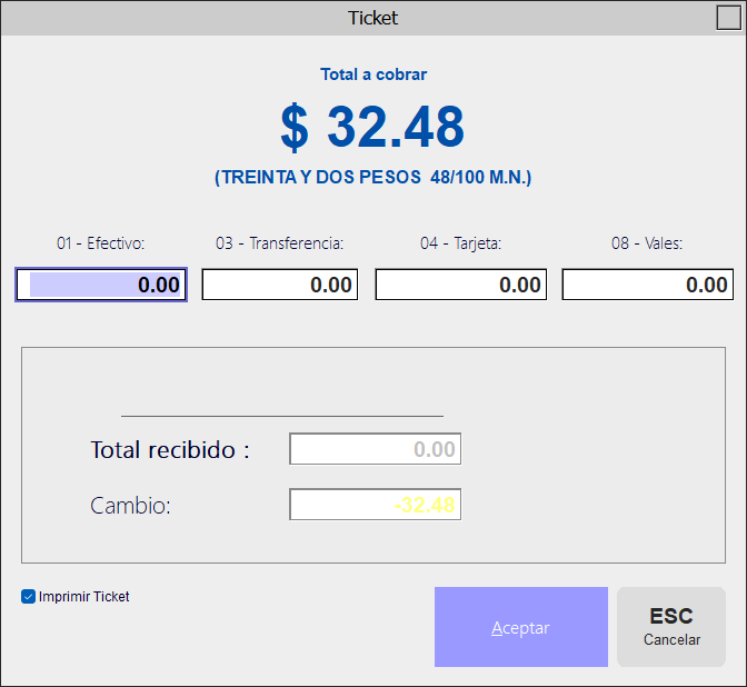 Total a cobrar - AbarrotesPDV 2.12