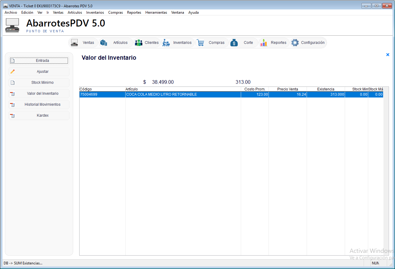 Valor del Inventario - Abarrotes punto de venta (AbarrotesPDV)