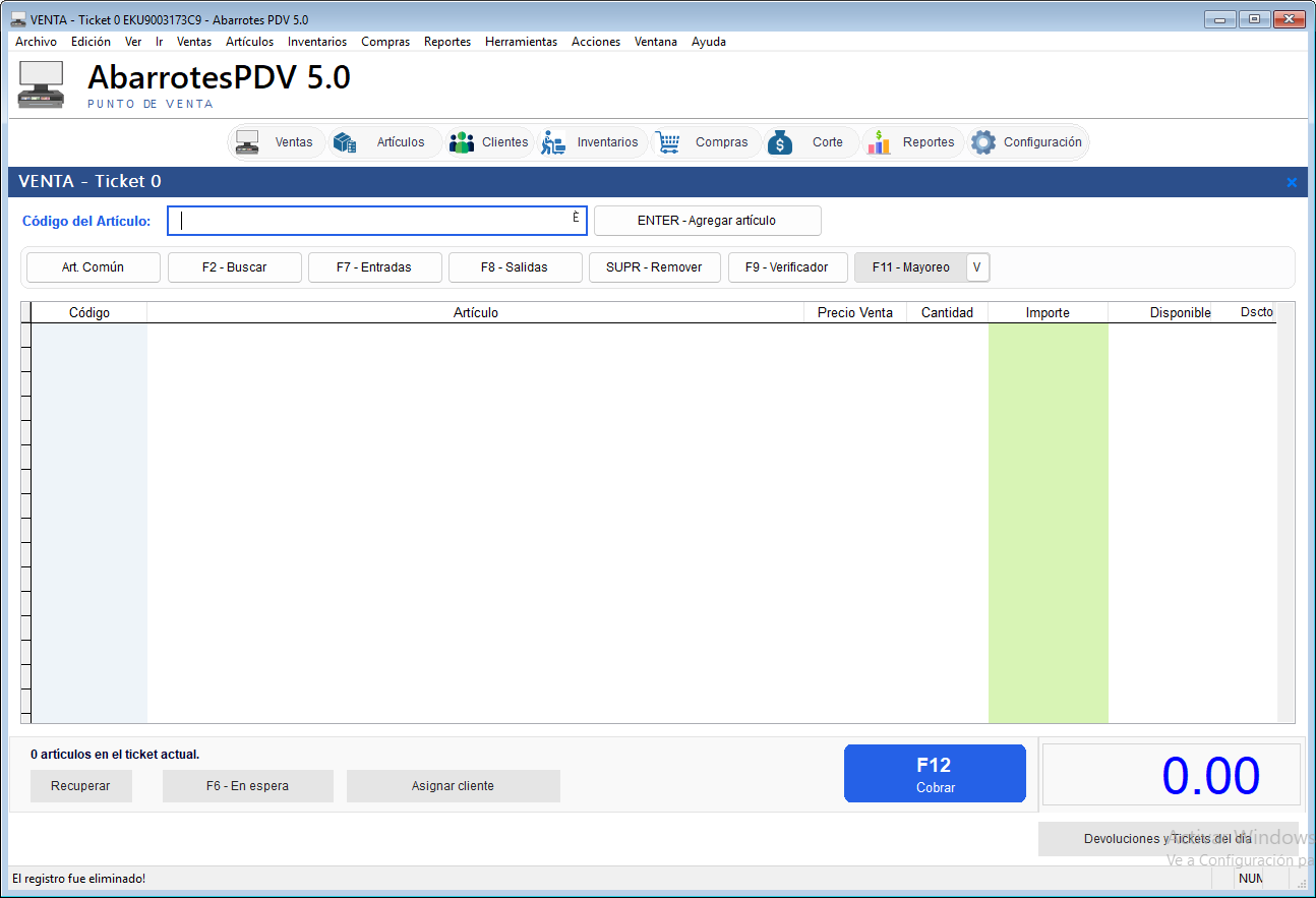 Pantalla Ventas - Abarrotes punto de venta