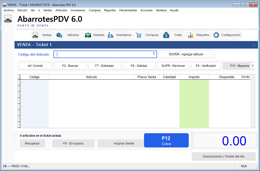 Pantalla Ventas - Abarrotes punto de venta