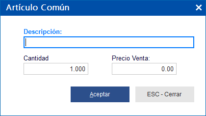 Pantalla Articulo Común - Abarrotes punto de venta