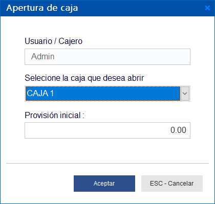 Pantalla Apertura de caja - Abarrotes punto de venta