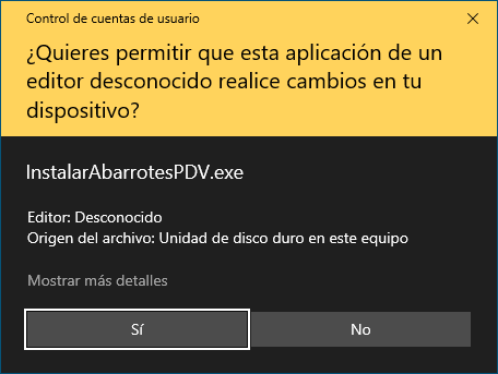 Pantalla Control de cuentas de usuario - Abarrotes punto de venta