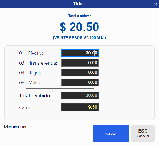 Total a cobrar - Abarrotes Punto de Venta