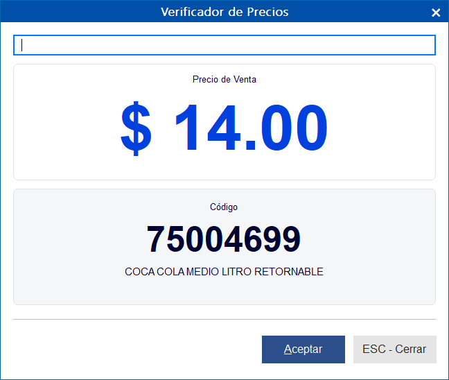 Pantalla Verificador de precios - Abarrotes punto de venta